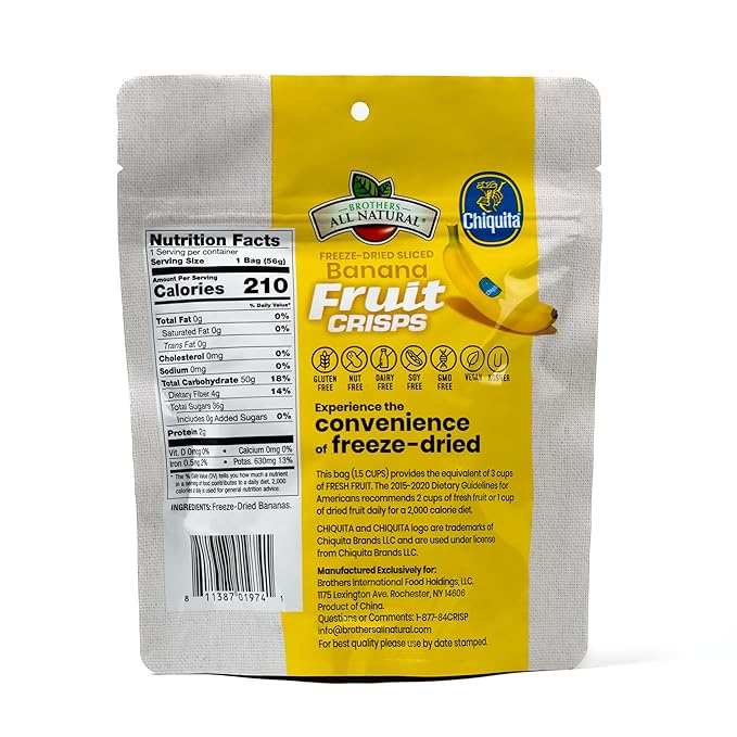 Brothers All Natural Freeze Dried Fruit Crisps, Chiquita Banana, 2 Oz (Pack of 8), Made with 100%