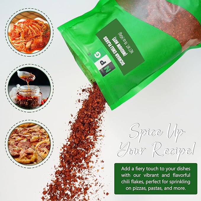 NPG Authentic Sichuan Chili Flakes 16 Ounces, Medium Hot, Szechuan Crushed Red Pepper Flakes Bulk