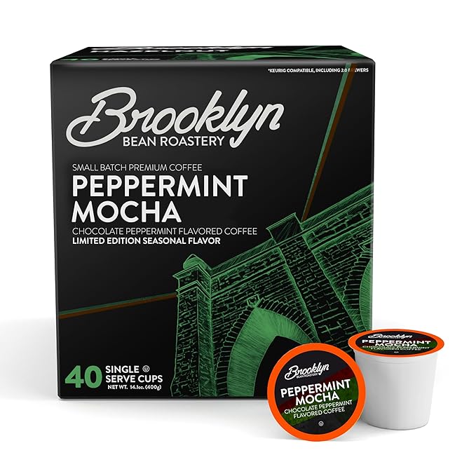 Brooklyn Beans Peppermint Mocha Coffee Pods for Keurig K-Cup Brewers, 40 Count Single-Serve Pods