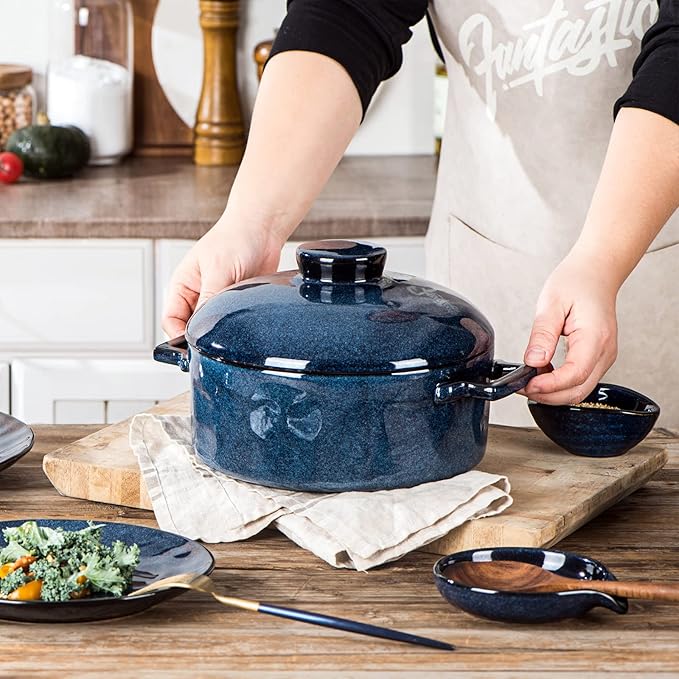 Vicrays Casserole Dish with Lid - Ceramic Lasagna Pan Deep 2 Quart Round Baking Dishes Covered