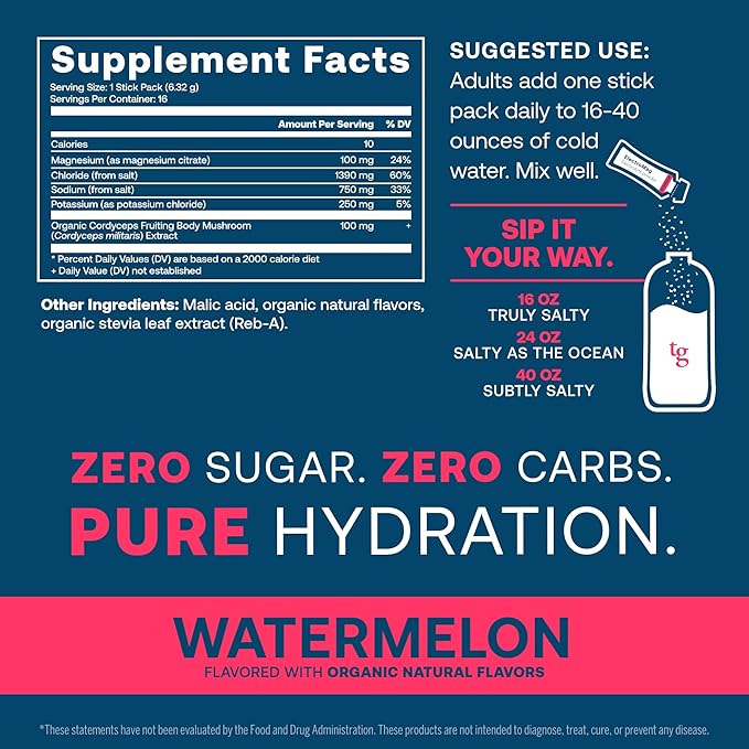 True Grace ElectroMag - 16 Stick Packs (Pack of 2) - Watermelon - Electrolyte Powder for Rapid