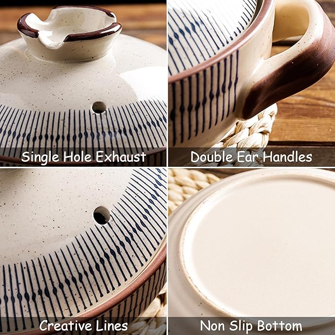 Ceramic Casserole Dish with Lid, Ceramic Cooking Pot Nonstick Earthenware Pot, Ceramic Stew Pot