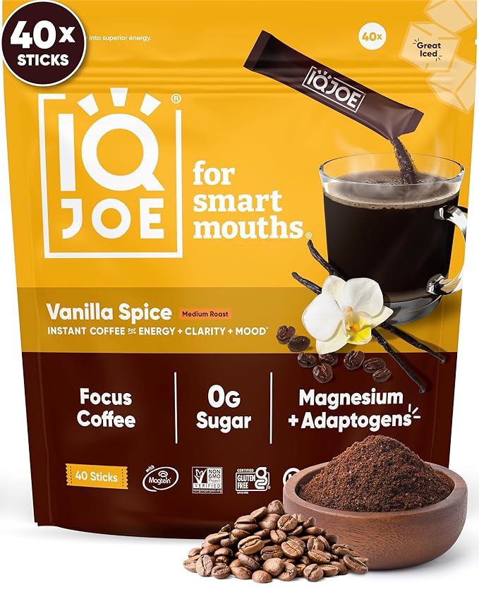 IQJOE Mushroom Coffee Packets (40 Servings) Lion’s Mane, Magtein Magnesium, Antioxidants