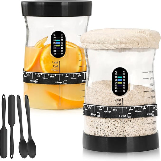Sourdough Starter Kit -50 Oz Wide Bore and Large Capacity Sourdough Starter Jar，Thermometer