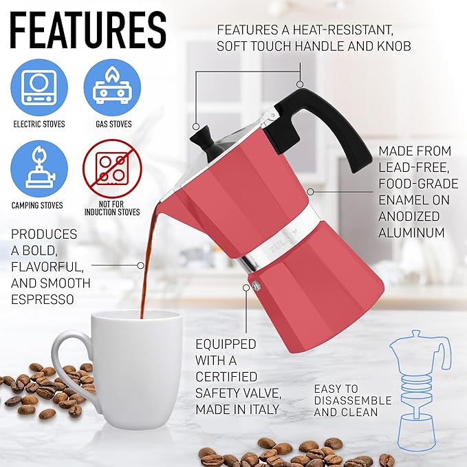 Zulay Moka Pot Espresso Stovetop Coffee Maker - Leak-Proof, Stainless Steel, Easy to Clean, Heat