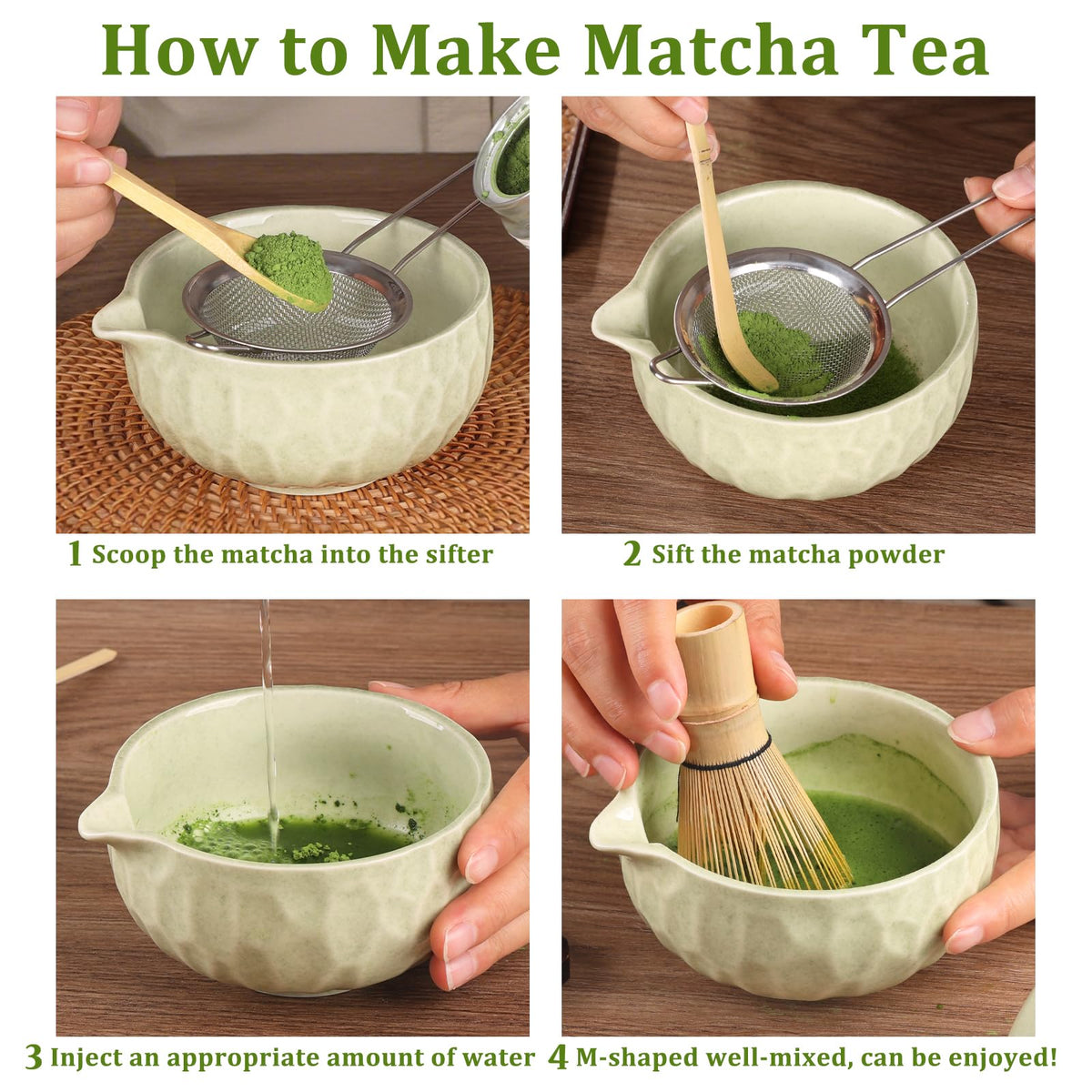 Matcha whisk Set,Japanese Matcha Set,Matcha Bowl with Spout,Matcha Whisk and Holder,Bamboo