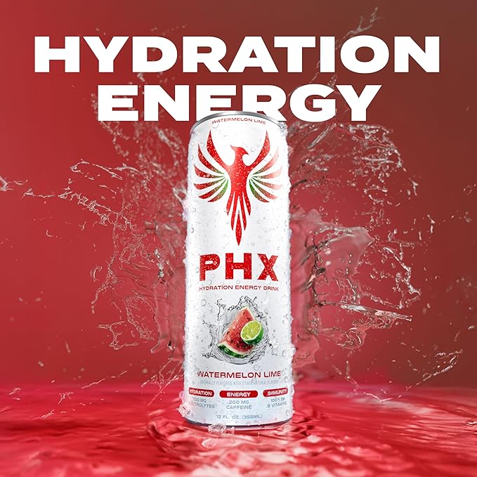 PHX Hydration Energy Drink - 700mg Electrolytes, 200mg Natural Green Tea Caffeine, 100% Daily Value