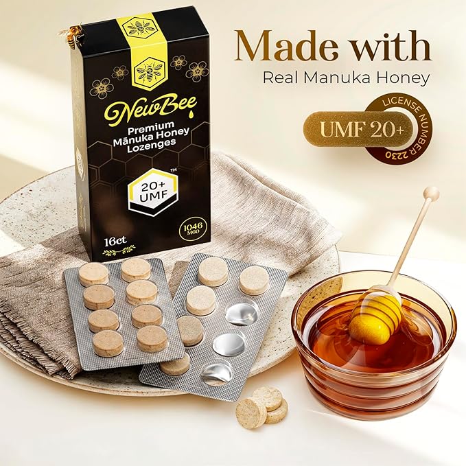 Manuka Honey Lozenges, 16 Count Made W/UMF 20+, MGO 1046 New Zealand Manuka Honey, UMF Certified