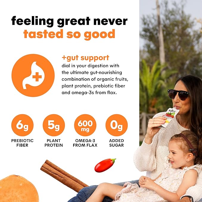 Noka Superfood Fruit Smoothie Pouches, Sweet Potato Goji, Healthy Snacks with Flax Seed, Plant