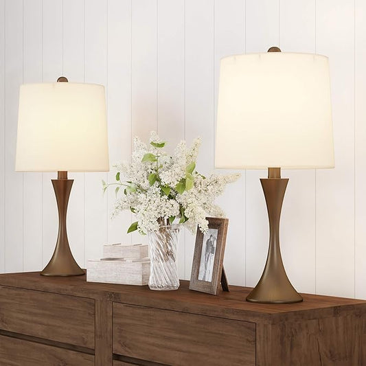 Table Lamps - Set of 2 Mid-Century Modern Lights with Metal Flared Trumpet Base - Includes Energy