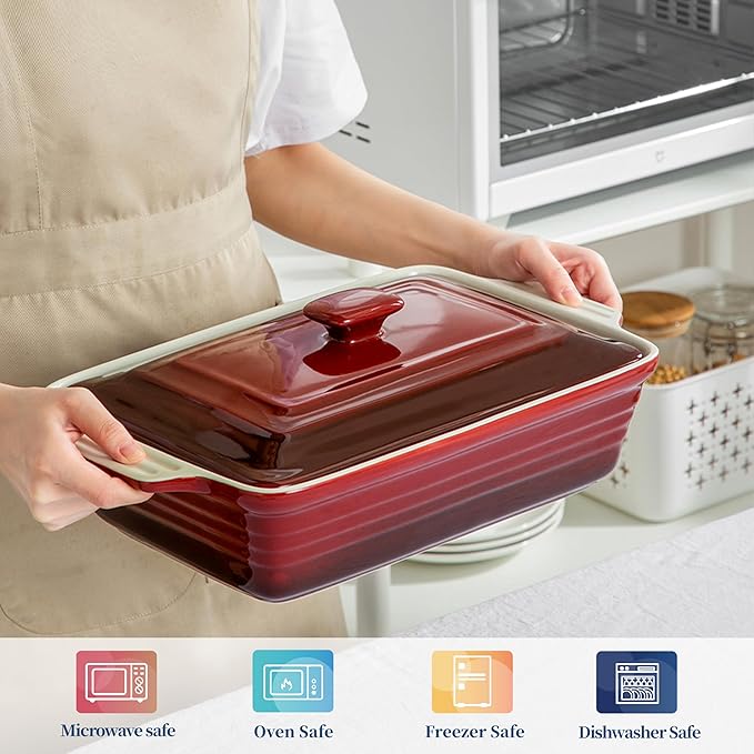 LOVECASA 4.5 Quart Ceramic Casserole Dish with Lid, 9x13 Baking Dish for Oven, Lasagna Pan Deep