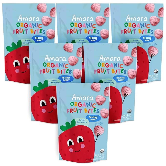 Amara Organic Fruit Bites Sweet Strawberry - No Added Sugar, Dairy-Free, Nut-Free Organic Fruit