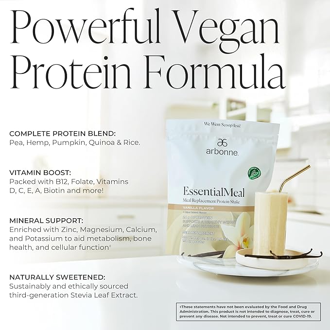 Arbonne EssentialMeal Meal Replacement Shake - Protein Shake, Vegan Protein Powder, Complete Daily