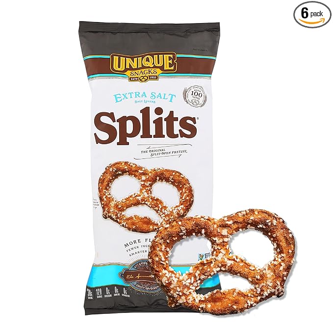 Unique Snacks Extra Salt Splits Pretzels, Original Split-Open Pretzels, Delicious Homestyle Baked