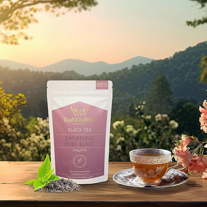 TeaNOURISH Darjeeling Ruby Black Tea | Single Estate Loose Leaf | Smooth & Fruity Flavor | Freshly