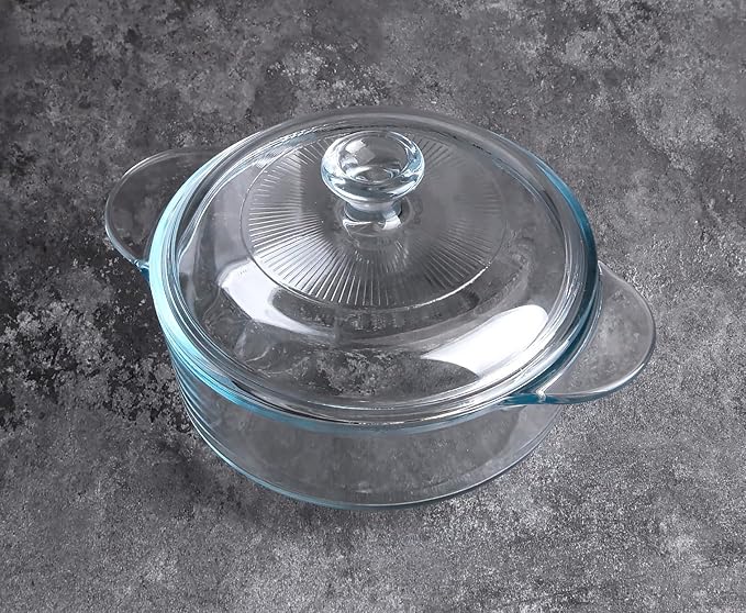 Clear Round Glass Casserole with Lid, Baking Dish with Glass Cover, Glass Casserole for Oven