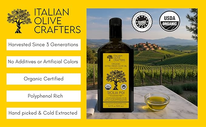 Italian Olive Crafters, Polyphenol Rich Organic Extra Virgin Olive Oil, 16.9 fl oz - Organic Olive