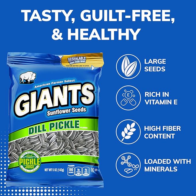 GIANTS Dill Pickle Sunflower Seeds - Sunflower Seeds Bulk, Big Sunflower Seeds to Eat, Roasted