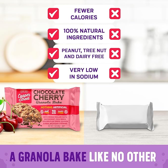 Cooper Street Granola Cookie Bake - Chocolate Cherry Chewy Granola Bars | Individually Wrapped