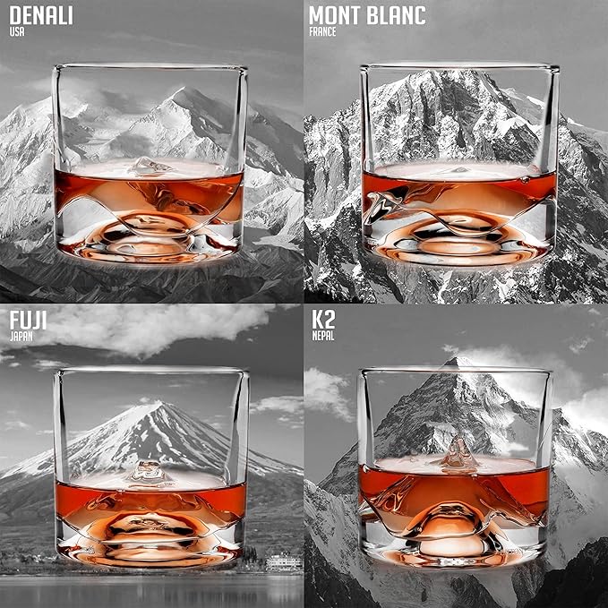 The Peaks Heavy Crystal Whiskey Glasses Gift Set of 4, Thick Freezable Bourbon Glass 1lb Each