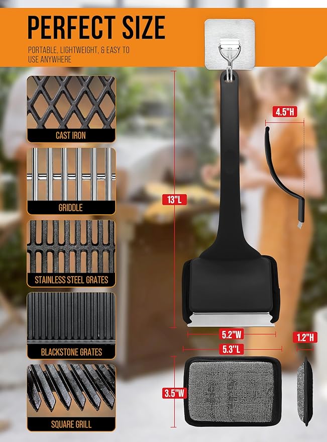 Grill Brush Bristle Free, Grill Cleaner Brush with 5 Replacement Heads, Ultra Safe Grill Brush for