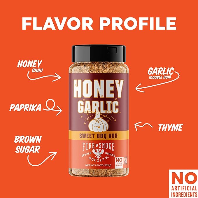 Fire & Smoke Society Honey Garlic BBQ Rub | Seasonings for Smoking and Grilling | Pulled Pork Ribs