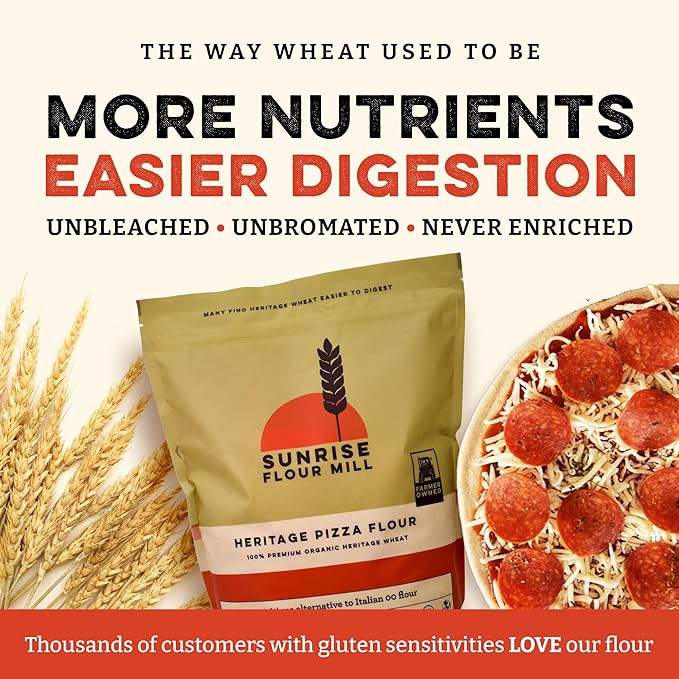 Sunrise Flour Mill USDA Organic Heritage Pizza Flour - 2 lbs | Organic Milled Flour from Hard Red