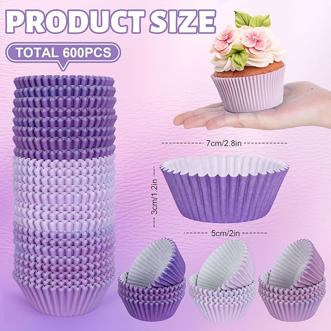 Whaline 600Pcs Purple Cupcake Liners Gradient Purple Baking Cups Cupcake Wrappers Muffin Liners for