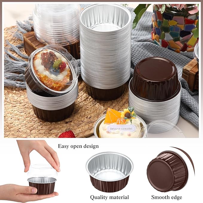 Gejoy 400 Pcs Aluminum Foil Baking Cups with Lids 5 oz Disposable Ramekins Mini Cake Pans Creme