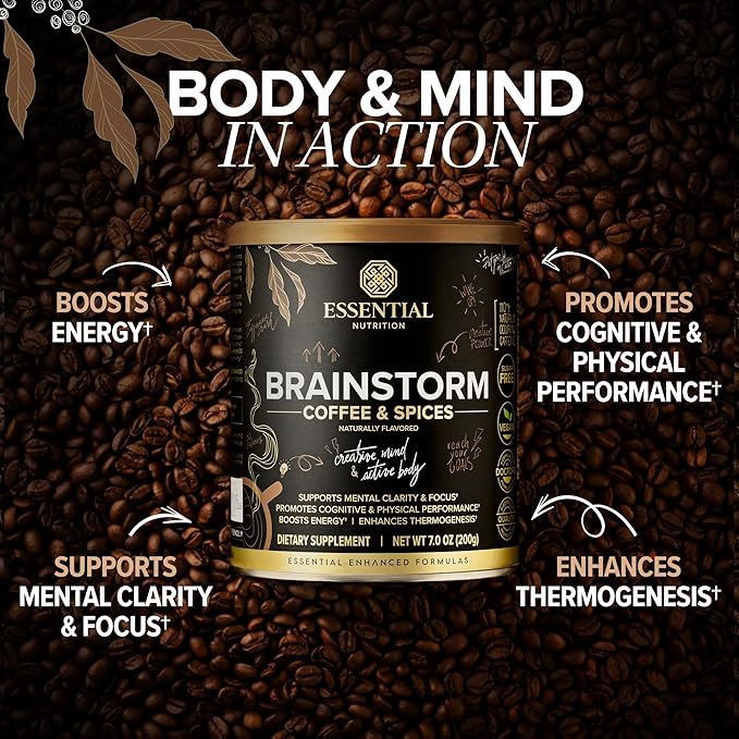 Essential Nutrition Brainstorm - Functional Coffee and Spices Supplement - Focus, clarity and