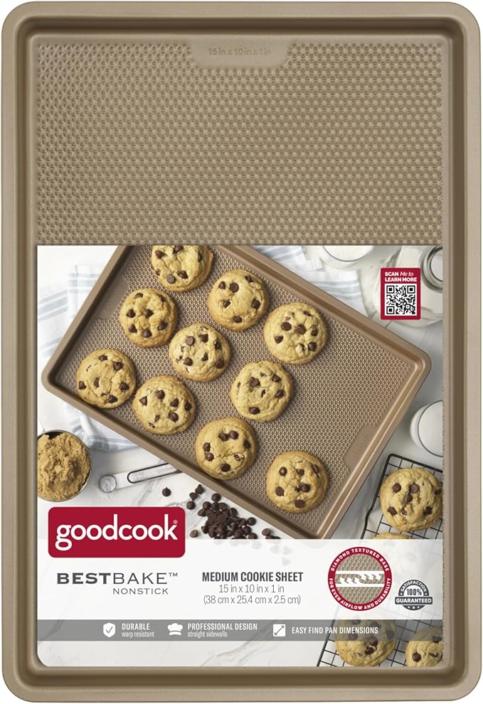 GoodCook BestBake Nonstick 10" x 15" Textured Carbon Steel Cookie Sheet, Medium Baking Tray