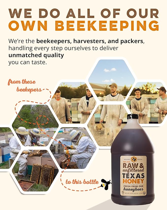 Desert Creek Honey - 100% Unfiltered, Pure, Raw Honey from Texas - Natural Sugar Substitute - One