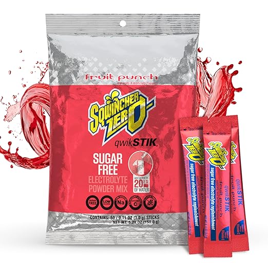 Sqwincher Zero Qwik Stik, Fruit Punch, Sugar Free, Low Calorie, Low Sodium Electrolyte Powder