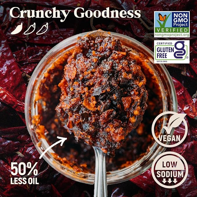 Homiah Sambal Chili Crunch, 6oz - Less Oil Low Sodium Gluten Free Vegan, Sambal Oelek Chili Paste