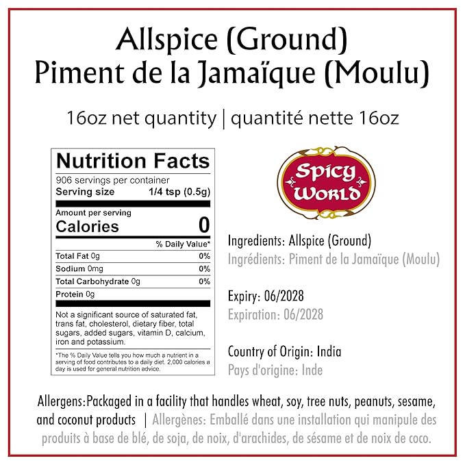 Spicy World Allspice Ground 16 Ounce - Huge 1 Pound Value Pack - All Spice Powder