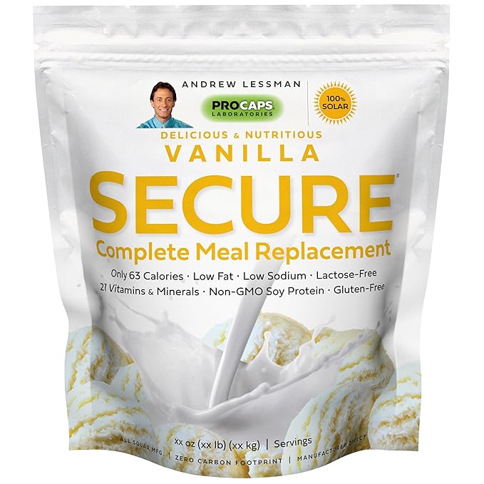 ANDREW LESSMAN Secure Soy Complete Meal Replacement - Vanilla 100 Servings - Only 63 Calories, 7g
