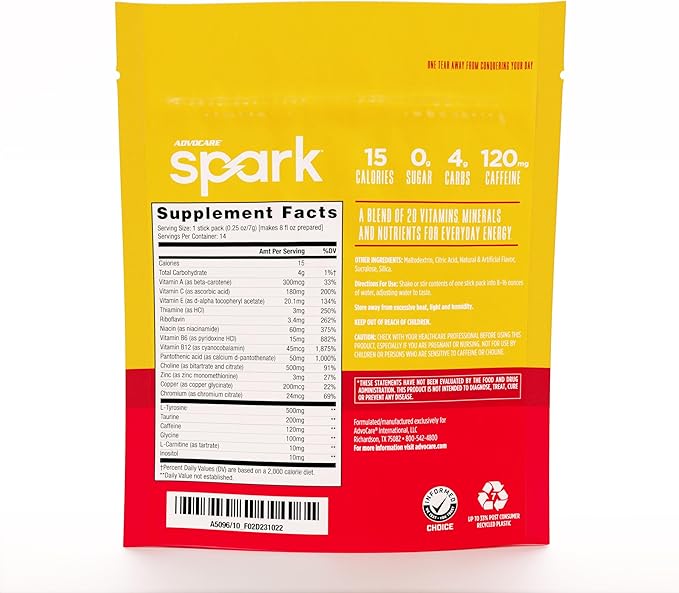 AdvoCare Spark Vitamin & Amino Acid Supplement - Focus & Energy Drink Powder Mix with Vitamin A