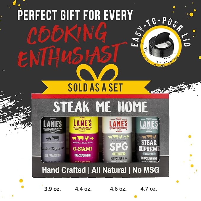 Lane's Steak Me Home BBQ Seasonings and Rubs Gift Set, All-Natural 4 Rubs Seasoning Kit of Q-Nami