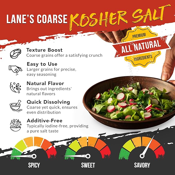 Lane's Kosher Salt Coarse Sea Salt Seasoning, All-Natural Premium Coarse Salt for BBQ, Gluten-Free