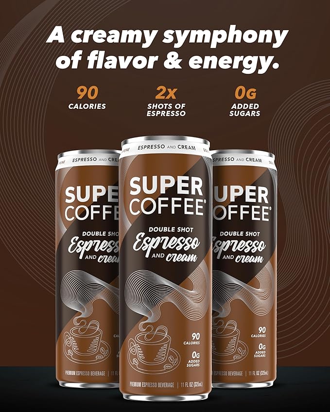 SUPER COFFEE Espresso, Iced Keto Coffee (0g Added Sugar, 90 Calories) [Espresso & Cream] 11 Fl Oz