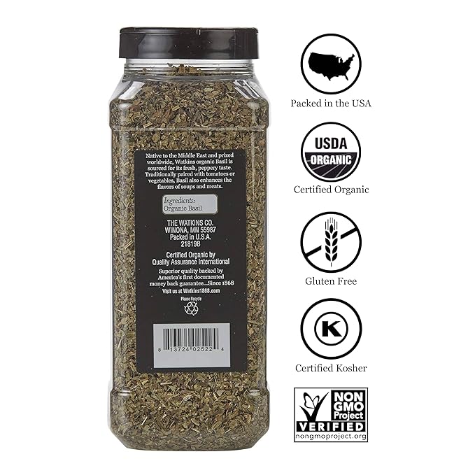 Watkins Gourmet Spice, Organic Basil, Bulk Food Service Size, 4.9 oz (Pack of 1)