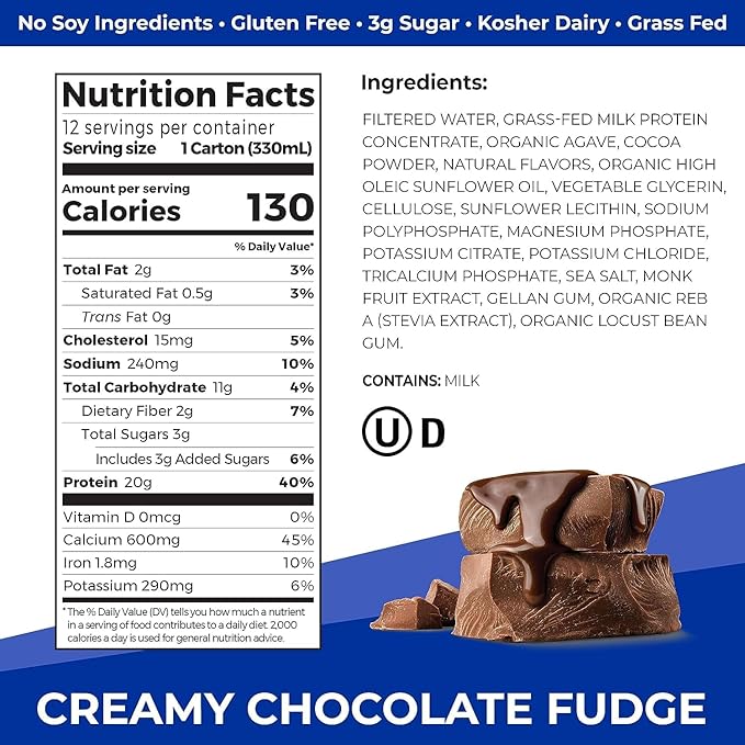 Orgain Clean Protein Shake, Grass Fed Dairy, Creamy Chocolate Fudge - 20g Whey High Protein