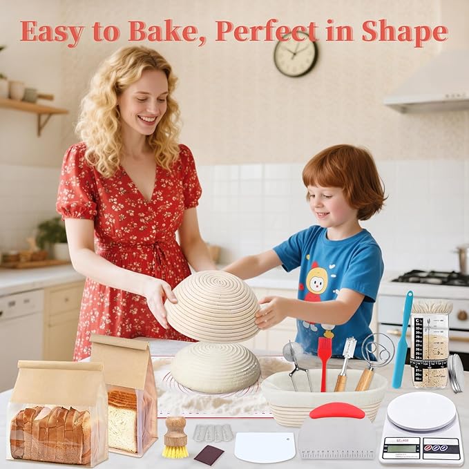 Aliggbent 38Pcs Sourdough Bread Baking Supplies, 10'' Round & Oval Banneton Bread Proofing Baskets