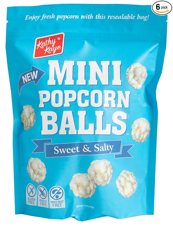Kathy Kaye Mini Popcorn Balls | Sweet & Salty Bite-Sized Snacks | Light, Crisp & Delicious | 6-Pack