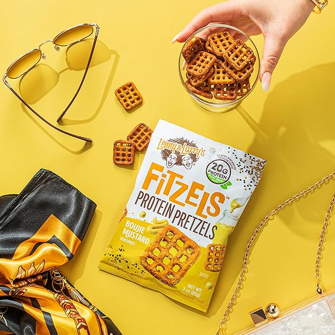 Lenny & Larry's Boujie Mustard FITZELS- Savory Pretzel Snacks Incredibly Tasty, High Protein