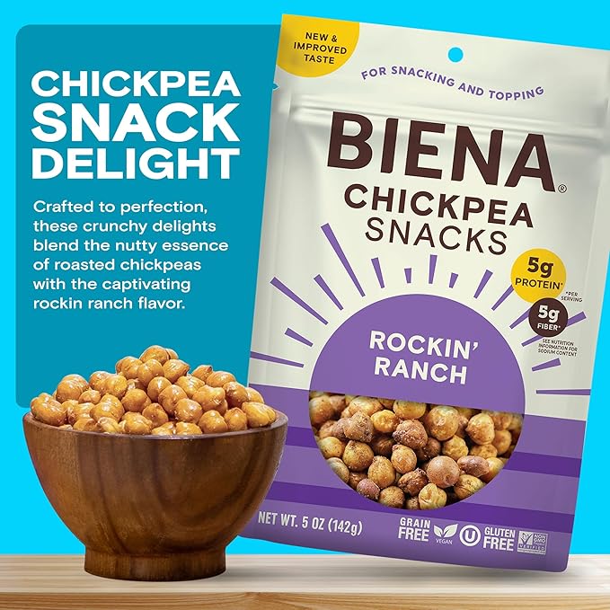 BIENA Chickpea Snacks - Crunchy Roasted Chickpeas - High Fiber Vegan Protein Snacks for Adults and