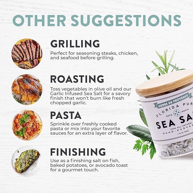 FLORIDA PURE Herbs de Provence Sea Salt - 80+ Mineral Sea Salt, Natural, Unrefined, Non Iodized