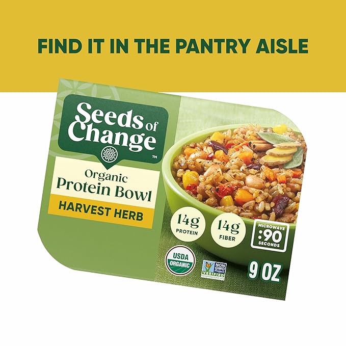 SEEDS OF CHANGE Organic Protein Bowl Harvest Herb, Prepared Entr챕e, Microwave in 90 Seconds, 9 oz