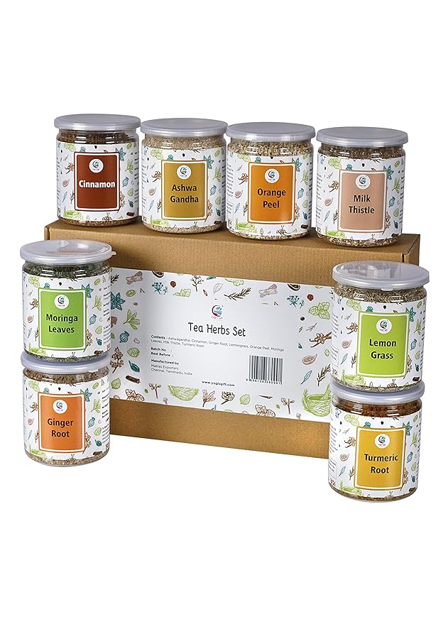 Loose Leaf Herbal Tea Set ??8 Premium Herbs - Up to 450 Cups - Ginger, Turmeric, Lemongrass