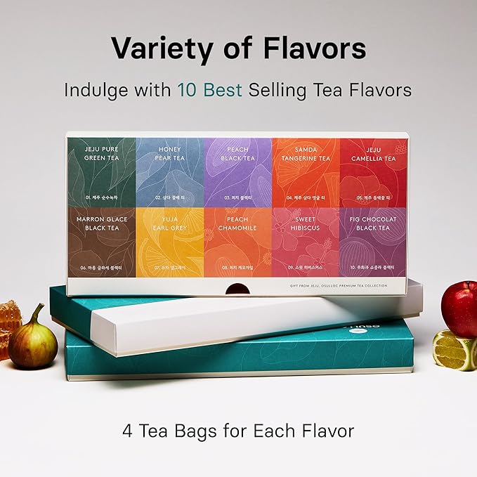 OSULLOC Premium Tea Collection (40 count, 10 flavors x 4 ea), Assorted Tea bag Sampler, Tea Gift